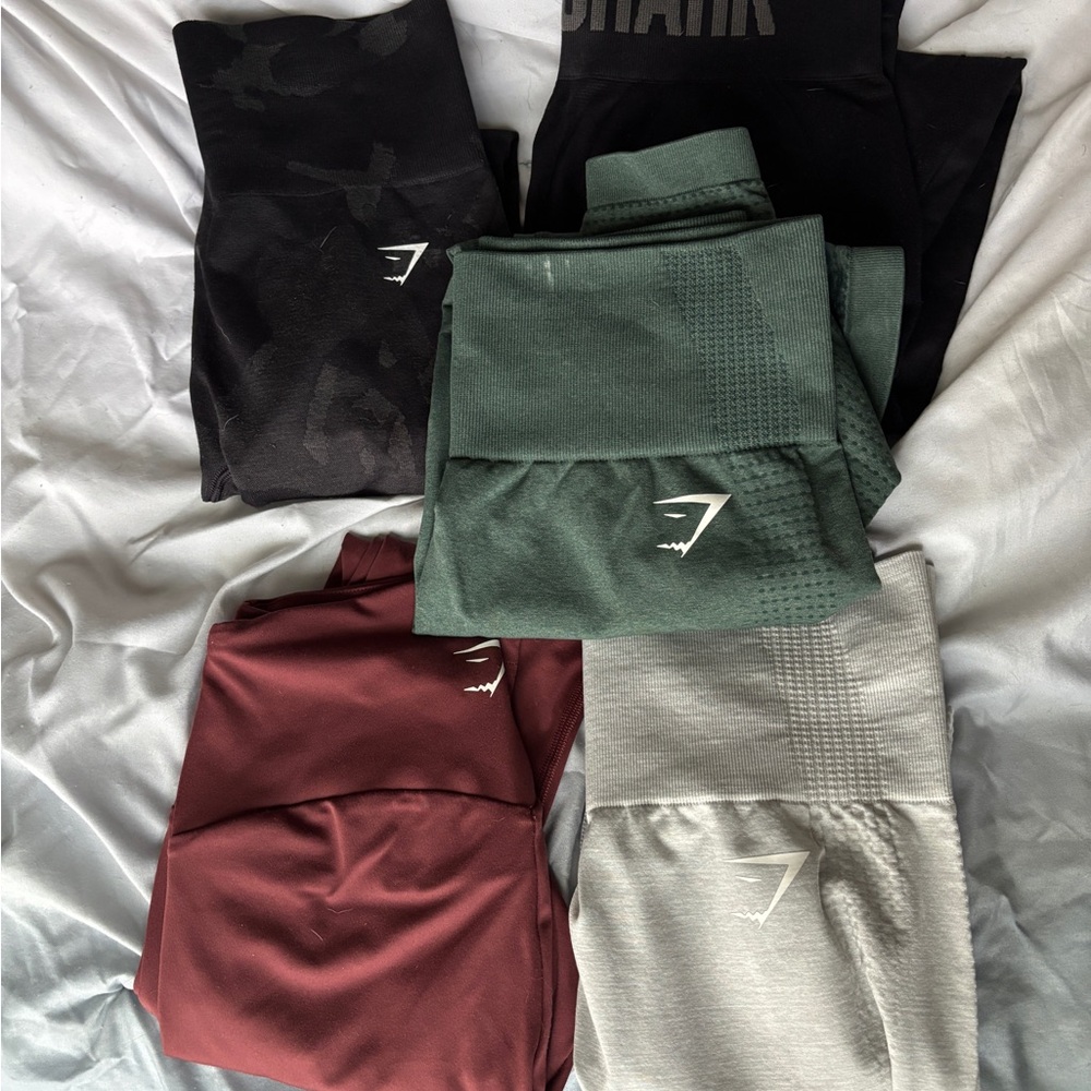 Gymshark Activewear in Black, Green, Maroon, and Gray